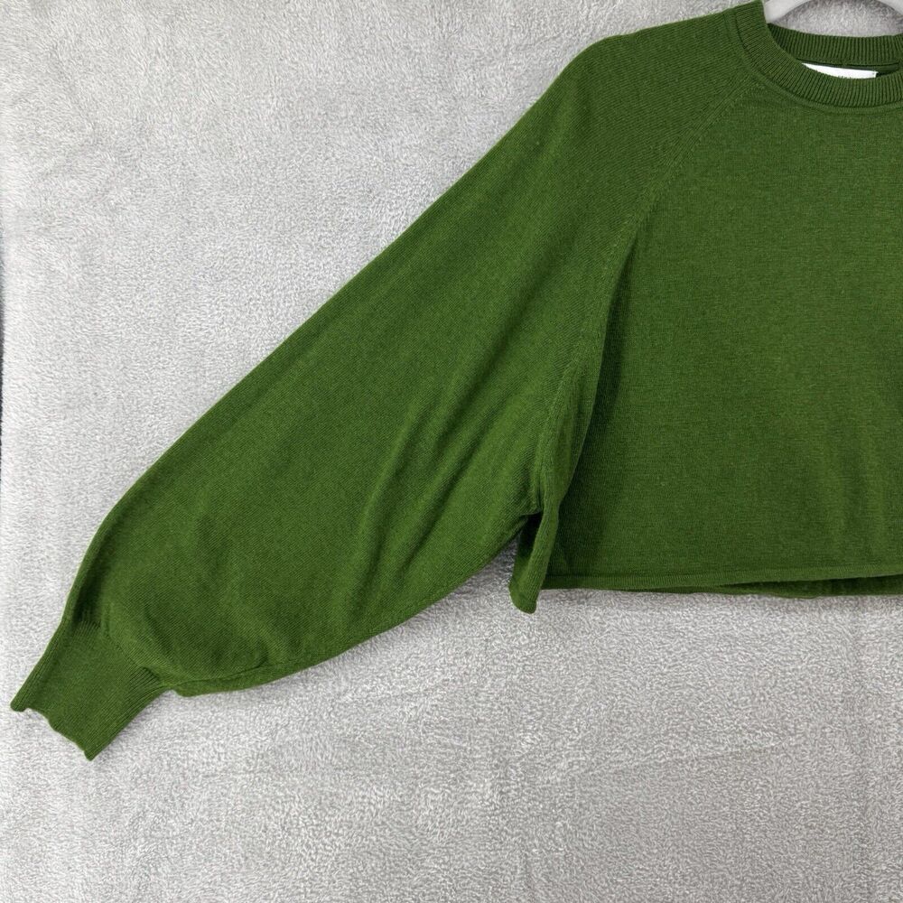 Zara Sweater Women M Green Knit Cropped Crew Neck Long Bishop Sleeve Relax Fit - Picture 4 of 9